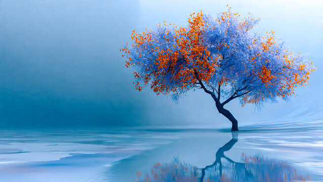 Arbre solitaire mauve et orange