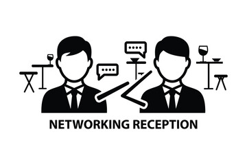 Networking Reception Graphic Featuring Businessmen and Social Icons