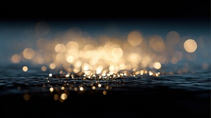 Dark background with shimmering water and light bokeh, abstract glowing effect, artistic macro style