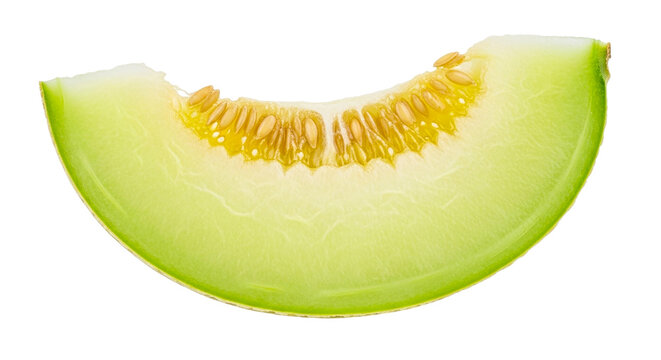 A slice of fresh green melon on a black background