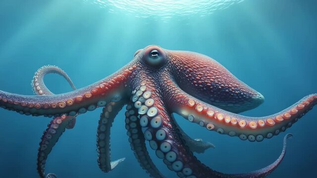 Underwater Dance of Graceful Octopus Against Ocean Backdrop Cinematic Footage