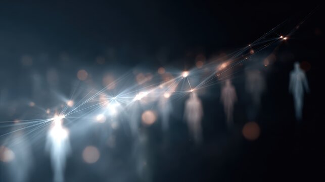 Futuristic visualization of humans connected through digital networks, glowing lines and points, globalization and technology concept, generative AI style - Powered by Adobe