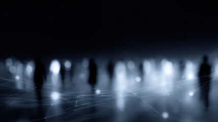 People connected by glowing network of lights, symbolizing globalization and technology, futuristic digital illustration, generative AI style