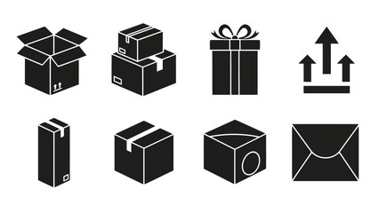 Minimalist black vector icons shipping boxes gift mail and upload symbols EPS10 Stock.eps © Stock_Crafters
