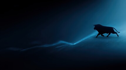 Abstract blue market symbol showing a bull and rising chart, investment growth, modern fintech icon style