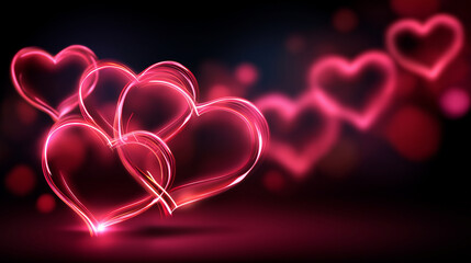 Romantic seamless hearts animation, continuous motion background for valentine day love romance, modern minimal pattern with glowing heart shapes, with copy space