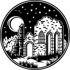 Naklejka premium Mysterious Ancient Ruins Under Starry Night Sky