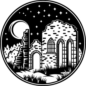 Mysterious Ancient Ruins Under Starry Night Sky