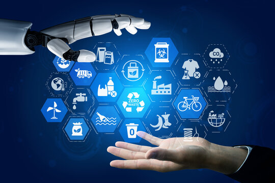 Artificial intelligence helps achieve zero waste goals by optimizing recycling processes. AI technology analyzes data to create sustainable solutions, promoting a zero waste future. Entice - Powered by Adobe