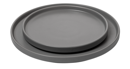 Stacked grey ceramic plates for modern minimalist tableware