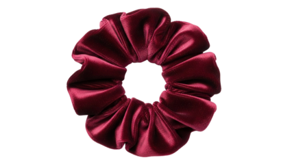Single red velvet scrunchie, soft fabric elastic hair tie, cut out, stock png, isolated on transparent background