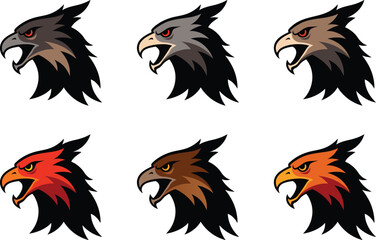 Roaring griffin head collection for fantasy mascot emblem and medieval tshirt design Vector illustration