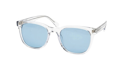 Stylish clear frame sunglasses with blue lenses for fashion and protection, cut out, stock png, isolated on transparent background