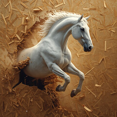white horse on the background of the wall