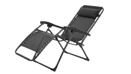 Black zero gravity recliner chair for relaxation, cut out, stock png, isolated on transparent background