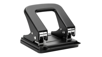 Black office hole puncher for paper documents, cut out, stock png, isolated on transparent background