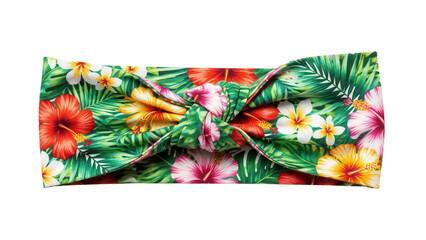 Vibrant tropical floral patterned knot headband, cut out, stock png, isolated on transparent background
