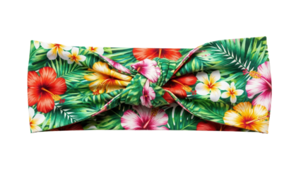 Vibrant tropical floral patterned knot headband, cut out, stock png, isolated on transparent background