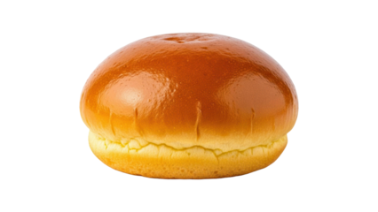 Freshly baked delicious golden brown brioche bun, cut out, stock png, isolated on transparent background