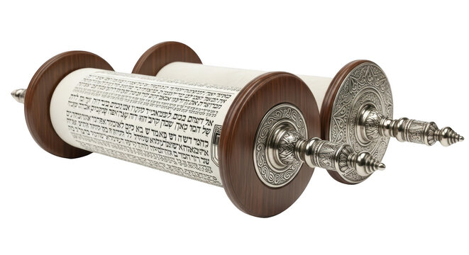 Torah scroll with silver finials isolated on transparent background isolated on transparent background