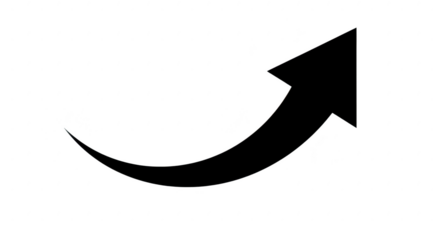 Black arrow curved upward isolated on transparent background isolated on transparent background