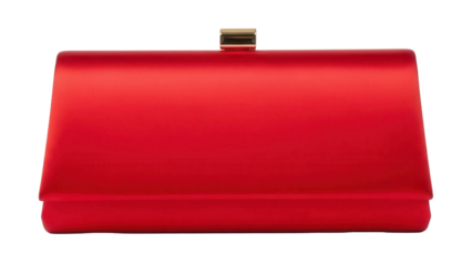 Fashionable red clutch bag with golden clasp accessory, cut out, stock png, isolated on transparent background