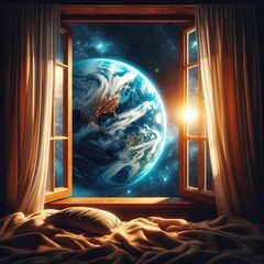 open window and planet earth