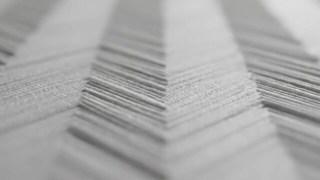 Closeup of stacked paper edges creating a textured abstract pattern in monochrome.