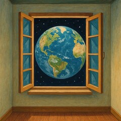 open window and planet earth