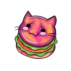  Cute Cat Burger Cartoon Illustration Kawaii Style