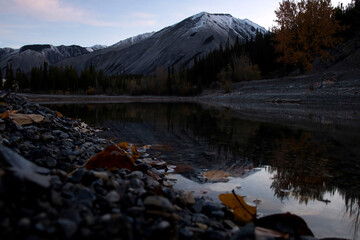 Reflection of mountain in lake in Canada