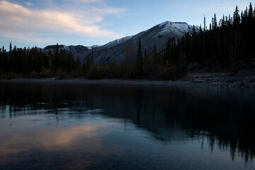 Fototapeta premium Frost on mountains at Muncho Lake in Canada
