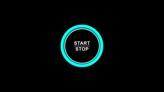 Start Stop push button, Start and stop modern car button with blue shine, Just push the button. Motion graphics of car button icon