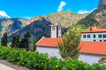Facade of the Church of Nossa Senhora do Livramento in Curral das Freiras village on Madeira island, Portugal