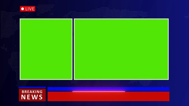 Breaking news green screen mockup with Lower third, green screen reporting breaking news in tv channel studio, news in broadcasting studio with green screen online live background. 4k