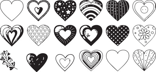 Fototapeta premium Black and white heart vectors set
