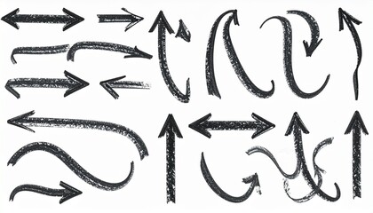 Sketchy black ink arrows in varied styles and directions