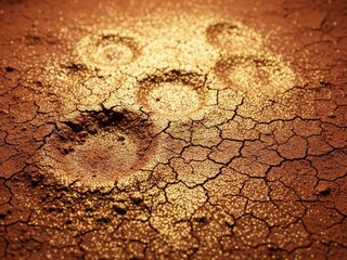 Lunar New Year Cracked earth surface with golden glowing dust | Background, moon, sunset, red, lunar, new, year, abstract.