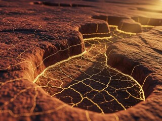 Lunar New Year Cracked glowing lava surface with molten cracks | Background, moon, sunset, red, lunar, new, year, abstract.