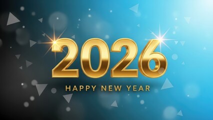 Golden 2026 Happy New Year greeting with sparkling stars on blue background