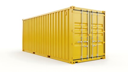 Clean Yellow Shipping Container Mockup Isolated on White Background - Blank Side for Logo