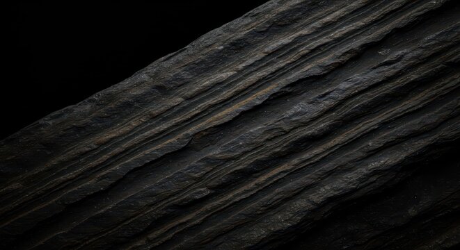 Dark, stratified sedimentary rock rich in kerogen and crude hydrocarbons, representing a major potential energy source for industrial use ,deposit ,oil rock ,ground