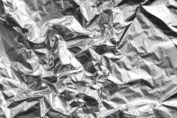 Monochrome top-down composition of silver foil folds and creases, industrial and modern
