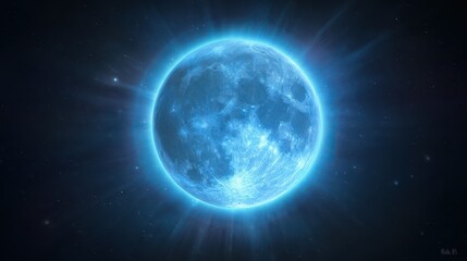 Obraz premium Mono-toned blue moon with halo glow in a quiet night sky