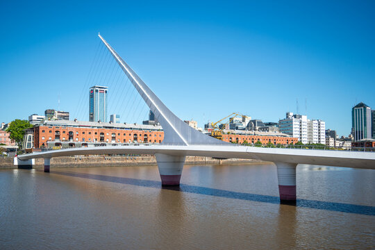 Buenos Aires, Argentina - November 14 2025: view of Woman Bridge (Puente de la Mujer) at Puerto Madero