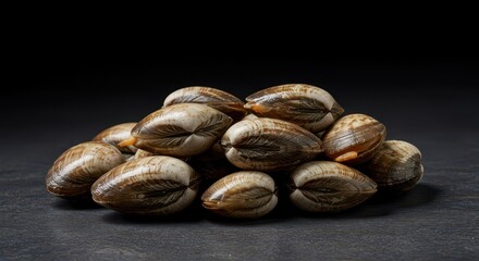 Obraz premium A vibrant display of fresh clams rich in essential minerals, high protein content, and vital omega fatty acids for a healthy diet choice, ocean, fatty acid, zinc