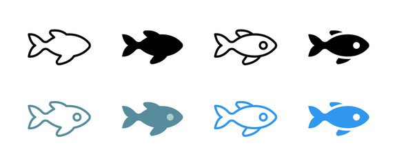 Fish icon. Seafood animal symbol for fishing, food, and marine design concepts. Aquatic wildlife illustration used for restaurant, nutrition, market, and nature related projects.