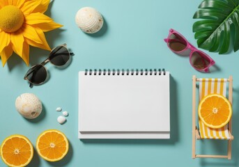 A calendar highlighting an unexpected extra day for summer enjoyment, featuring tropical elements, sunshine, and relaxation props, bliss, long weekend, beach