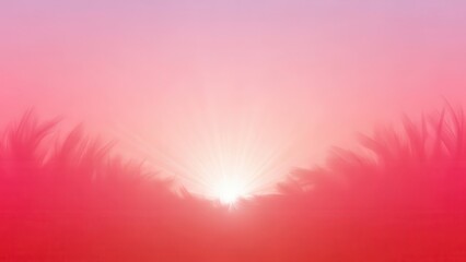 Sunrise bursts brightly over a soft horizon line with deep red foreground elements.
