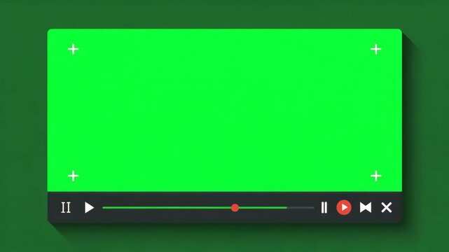 Green screen video player interface with play button and controls 4k video
